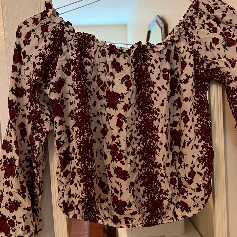 Brandy Melville Floral Roses Off the Shoulder Crop Top